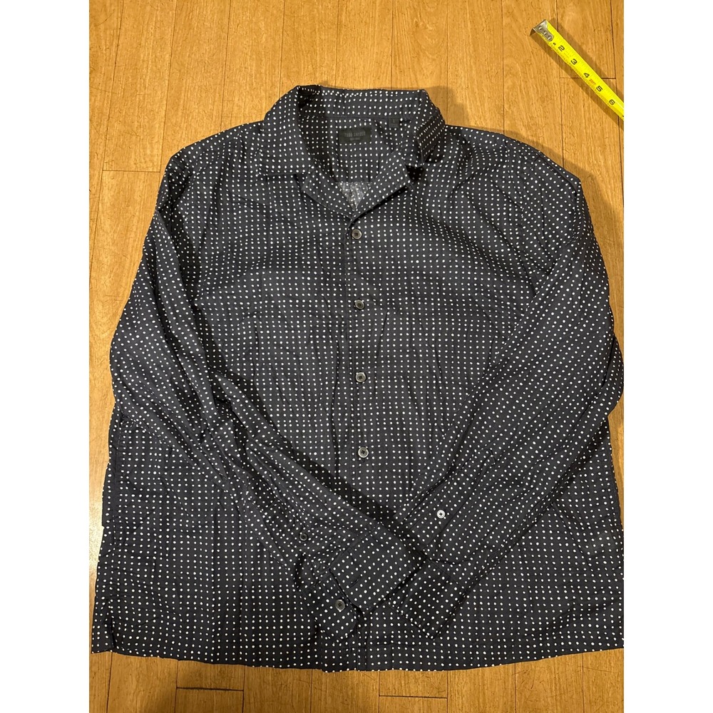 Todd Snyder Mens Navy Blue White Polka Dot Cotton Camp Collar Shirt Large L